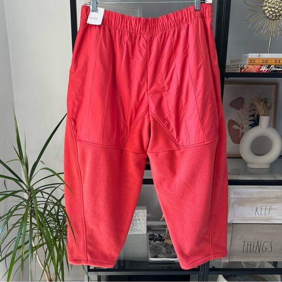 Nike Women’s Swoosh Loose Fit Red Orange Plush Fleece Barrel Leg Pants Size XL - Picture 3 of 12
